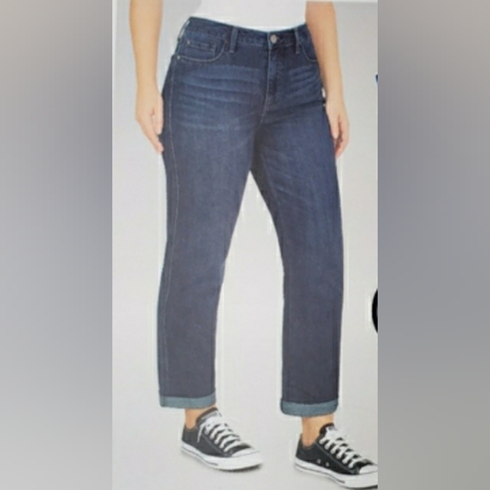 Seven7 Womens Easy Fit Weekend Boyfriend Jeans Relaxed Fit Rolled Cuff Size 12